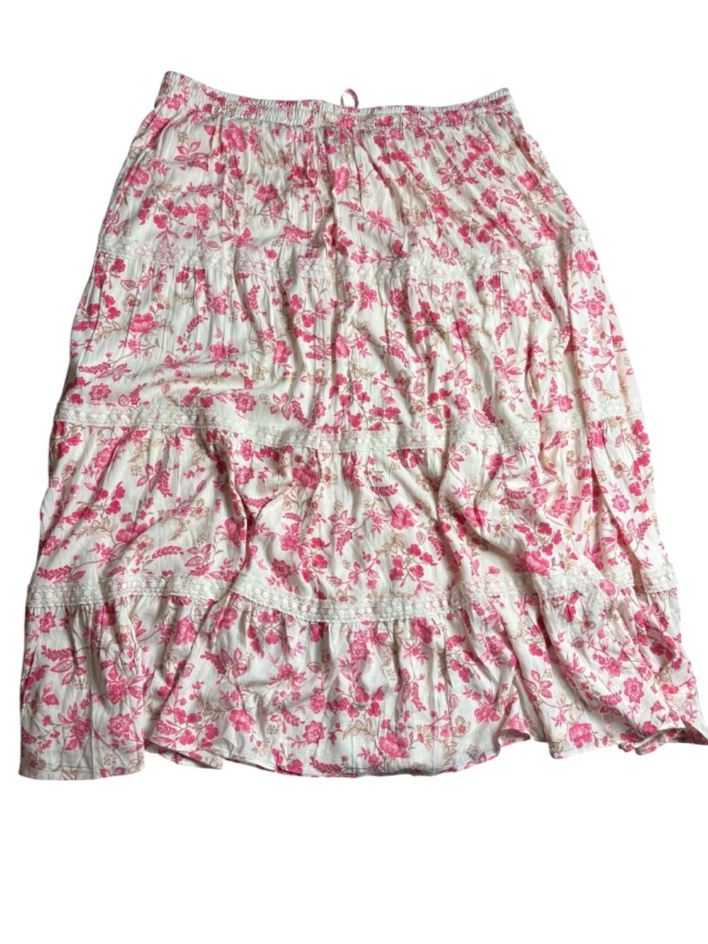 Torrid Tiered Floral Maxi Skirt Pockets Boho Pink Coral Size 3 3X 22/24 - Picture 5 of 10